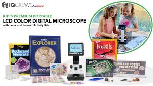 What accessories are good to purchase with a microscope for children? Iqcrew By Amscope Kid S Portable Lcd Color Digital Microscope With Look And Learn Activity Kits Youtube
