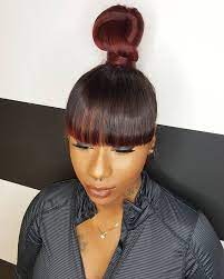 Bp is ponytail pocket bun combined with bang to make it easy to create a beautiful salon style within a minute. 49 Top Ideas Bun And Bangs Hairstyle With Weave