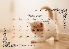 10 October Printable Calendar 2019 Cute Cats Calendar 2019 Cute Kids Calendar Cat Calendar