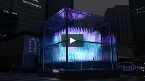 Brilliant Cube Is A Kinetic 3d Matrix Comprised Of 576 Clear Led Poles Moving Up And Down The Dimension I Light Art Installation Cube Projection Installation