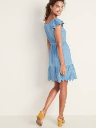 Chambray Cutwork Waist Defined Tie Belt Dress For Women Old Navy Tie Belt Dress Belted Dress Womens Dresses