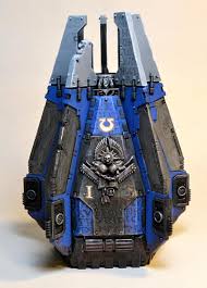 It can actually physically fit a regular sized dreadnought inside, which is really neat! Drop Pod Freehand Space Marines Ultra Marines Ultramarines Warhammer 40k Miniatures Warhammer Models Ultramarine