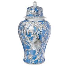 Large hand painted blue & white delft pottery lidded ginger jar w foo dog finial. Florabelle Cockatoo Ginger Jar With Lid Large Blue White Peter S Of Kensington