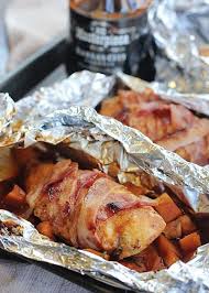 Honey Bbq Bacon Chicken And Sweet Potato Packets Busy Mommy Foil Packet Meals Honey Bbq Recipes