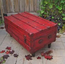 Red Antique Trunk To Coffee Table Change The Interior Antique Trunk Red Painted Furniture Painted Trunk