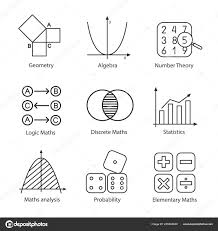 Mathematics Linear Icons Set Algebra Geometry Logic Discrete