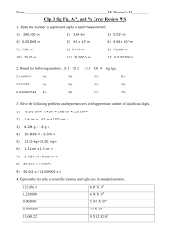 Chapter 1 & 2 worksheet: Practice Worksheet For Significant Figures