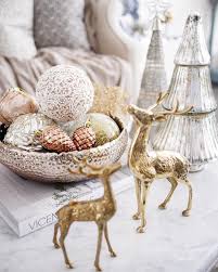 What should not be on the coffee table: Christmas Coffee Table Styling Living Room Family Room Brass Gold Vintage Reindeers Classy Christmas Decor Christmas Coffee Table Decor Glam Christmas Decor