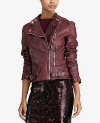 Lauren Ralph Lauren Leather Moto Jacket Cranberry 10 Ralph Lauren Leather Blazer Jackets For Women Leather Moto Jacket
