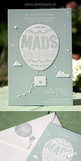 Letterpers Letterpress Geboortekaartje Mads Luchtballon Stoer Airballon Oudblauw Vergrijsd Geboortekaartjes Geboortekaarten Kaarten