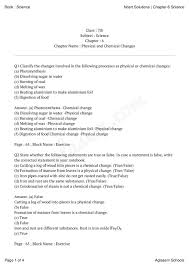 Ncert Solutions For Class 7 Science Chapter 6 Physical And Chemical Changes Aglasem Schools