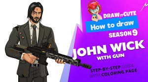 Daily and pioche fortnite palier 100 saison 8 will see your logo top 1 fortnite saison 5. How To Draw John Wick With Gun Fortnite Season 9 Step By Step Drawing Tutorial With Coloring Page Youtube