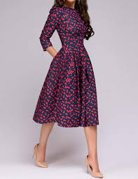 Simple Flavor Women S Floral Vintage Dress Elegant Midi Evening Dress 3 4 Sleeves At Amazon Women S Clot Evening Midi Dress Elegant Dresses Floral Dress Casual
