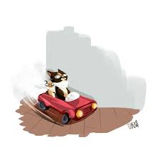 My Cat The Racing Driver And Her Stuffed Toy Racing Around In A Red Car Illustration By S K Y Van Der Wel At Racing Driver Car Illustration Cat Illustration