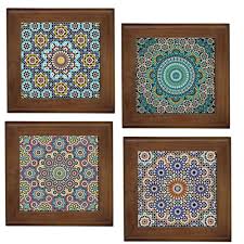 Moroccan Patterns Home Decorative Ceramic Framed Tile Wall Art Plaque Hang Stand Tile Wall Art Wall Art Plaques Ceramic Framed