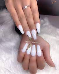 Acrylic Nails Stick On Nails On Instagram White And Gold Added Swarovski S Obviously Oh How I Miss My Clients Stick On Nails Acrylic Nails Nails