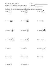 Decimal representation of rational numbers. Inverses Worksheet 2 Pdf Precalculus Worksheet Section 4 7 Inverse Trig Functions Name Period Evaluate The Given Expression Without The Aid Of A Course Hero