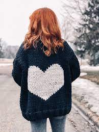 Made To Order Heart U Back Cardigan Sweater Chunky Knit Sweater Pattern Oversized Knitted Sweaters Oversized Sweater Cardigan