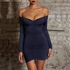 Á—col en volants femmes robe pois imprim moulante plage femme manches courtes t te mini robes vestidos a261. Robe Courte De Cocktail A Manches Longues Moulante Sexy Pour Femmes Bleu Fonce Bleu Fonce Cdiscount Pret A Porter