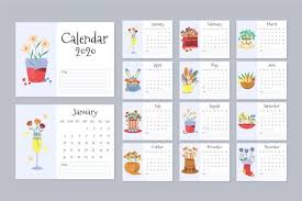 Floral Calendar 2020 Template Set Vector Free Calendar Design Template Calendar Template