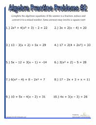 Six buses were filled and 7 students traveled in cars. Algebra Practice Problems 2 Worksheet Education Com Algebra Worksheets Algebra Solving Equations
