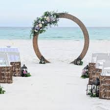 Rock a tropical arch or altar with various tropical leaves and greenery and bright tropical blooms that you like and tropics are about bold and bright colors, so why not go for a colorful tropical wedding arch? Stunning Wedding Arches Backdrops Wedding Ideas Wedding Venue Directory