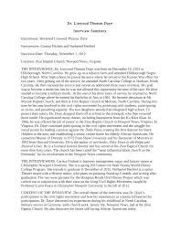 Dr. Linwood Thomas Daye Interview Summary Interviewee: Reverend Linwood  Thomas Daye Interviewers: Carissa Fitchett and Nathaniel