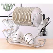 Its utility for the price best large: 2 Layer Stainless Steel Dish Drainer Rack Cutlery Glass Holder Drip Tray Kitchen Organizer Shopee Philippines
