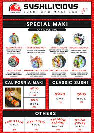 Menu at Sushilicious Sushi and Maki Bar, Santa Rosa