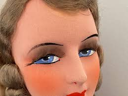 Vintage French Boudoir Doll Head Only Poupee De Salon Bed Doll Molded Doll  Head Art Deco Flapper With Wig Eyelashes