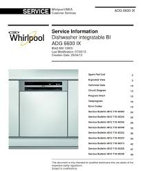 Whirlpool Adg 6600 Ix Dishwasher Service Manual Technicians Guide Dishwasher Service Whirlpool Dishwasher
