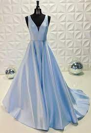 Pretty Light Blue Satin Long Prom Dresses V Neck Evening Gowns 2018 Pd455865 Senior Prom Dresses Prom Dresses Blue Prom Dresses Sleeveless