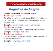 Les Registres Du Langages Langage Vocabulaire Francais Apprendre Le Francais