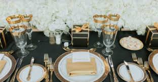 Brides can opt for a purple or a gold wedding dress, and the groom will complete the look with a purple velvet jacket with black lapels: The Black Wedding Ideas Black Wedding Themes Elegantwedding Ca