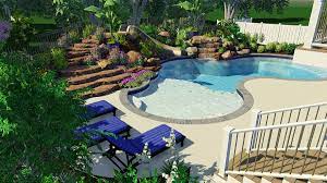 This natural swimming pool has a unique entry which is made of rocks and wood boards. Inspiration In Action Custom Lagoon Pool Design Woodfield Outdoors