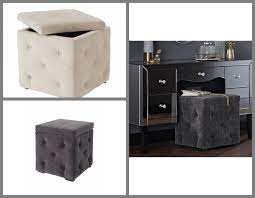 Velvet Buttoned Ottoman Storage Box Dressing Table Seat Grey Silver Light Beige Ebay Dressing Table Seat Storage Ottoman Storage Box