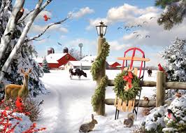 The taken from the inspiration of the farm, and a liberal dose of my imagination. Winter Farm Scene Wildlife And Sled Leaning Against Fence Box Of 18 Alan Giana Christmas Cards By Lpg Greetings