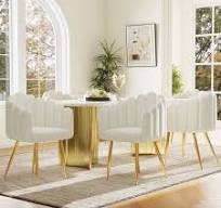 Chaises De Salle à Manger En Velours - Lot De 2 - Pieds Métal Doré - Beige  - Confortables Et Modernes