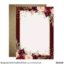Burgundy Gold Confetti Floral Wedding Invitation Zazzle Com Convites De Casamento Rustico Convite De Casamento Texto Convite Casamento