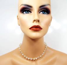 Iridescent AB Crystal Beaded Mid Century Vintage Necklace, Gold Tone With  Hinged Clip Clasp