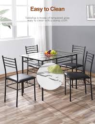 Kealive Dining Table Set With 4 Chairs Tempered Glass Top Kitchen Table Set Rectangular Table Furnitur Kitchen Table Settings Top Kitchen Table Table Furniture
