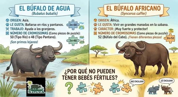 🐃 *¿Sabías que los búfalos de agua domésticos y los búfalos africanos salvajes no pueden reproducirse entre sí?* 🤔 Aunque pueden parecer similares, estos dos tipos de búfalos son especies distintas que