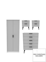 Copenhagen 4 Piece Ready Assembled Package 2 Door Wardrobe 5 Drawer Chest And 2 Bedside Chests 2 Door Wardrobe Chest Of Drawers Bedside Chest