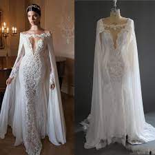 Retro Arabic Mermaid Lace Bridal Dresses With Cloak Vintage Wedding Dress Beads Luxury Pearl Long Sleeves Cape Wedding Dress Bridal Dresses Bridal Dresses Lace