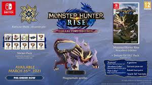 Each amiibo unlocks a special layered armor, if you use it in monster hunter rise. Buy Monster Hunter Rise Collector S Edition With Pre Order Bonus Steelbook And Keyring On Switch Game