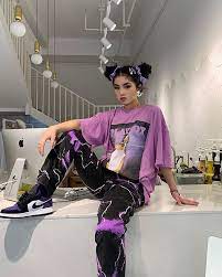 Lightning Pants Purple Streetwear Fashion Women Fashion Inspo Outfits Tomboy Style Outfits