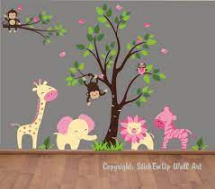 Baby Girl Jungle Wall Art Animal Baby Room Baby Wall Decals Nursery Wall Decals