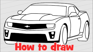 Car drawing pencil, car drawings, art cars. How To Draw A Car Chevrolet Camaro Zl1 Step By Step Youtube
