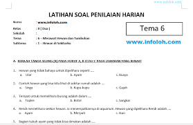 Soal Tematik Kelas 2 Sd Tema 6 Subtema 1 Kurikulum 2013 Hewan Di Sekitarku Dan Kunci Jawaban Infoloh Com