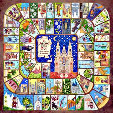 Con el juego gigante, la diversión comienza al preparar el tablero y los materiales, ya que al ser tan sencillo de realizar los niños pueden hacerlo ellos en el juego de la oca, las fichas son de diferente color para cada jugador. El Juego De La Oca Camino De Santiago Santiago De Compostela Camino De Santiago Frances